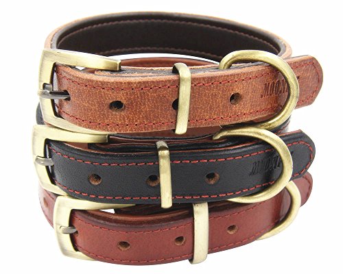 Moonpet Soft Padded Real Genuine Leather Dog Collar