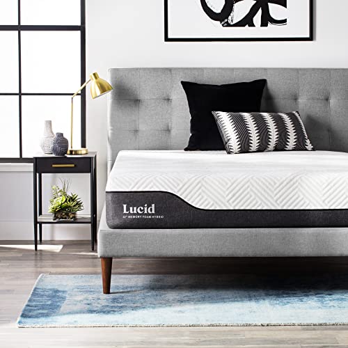 LUCID 12 Inch Queen Hybrid Mattress - Bamboo Charcoa...