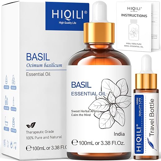 Hiqili Basil Oil 100 ml, Pure and Natural Basil Esse...