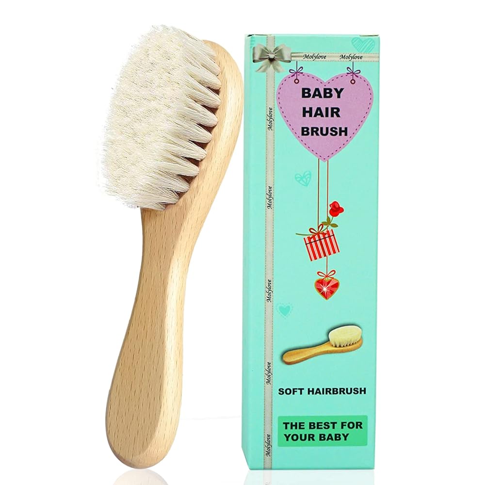 Molylove Baby Hairbrush: Wood Handle, Super Soft Bri...