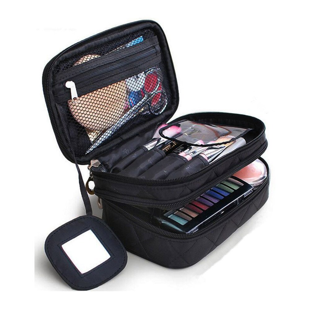 ONEGenug Makeup Bag with Mirror, Black