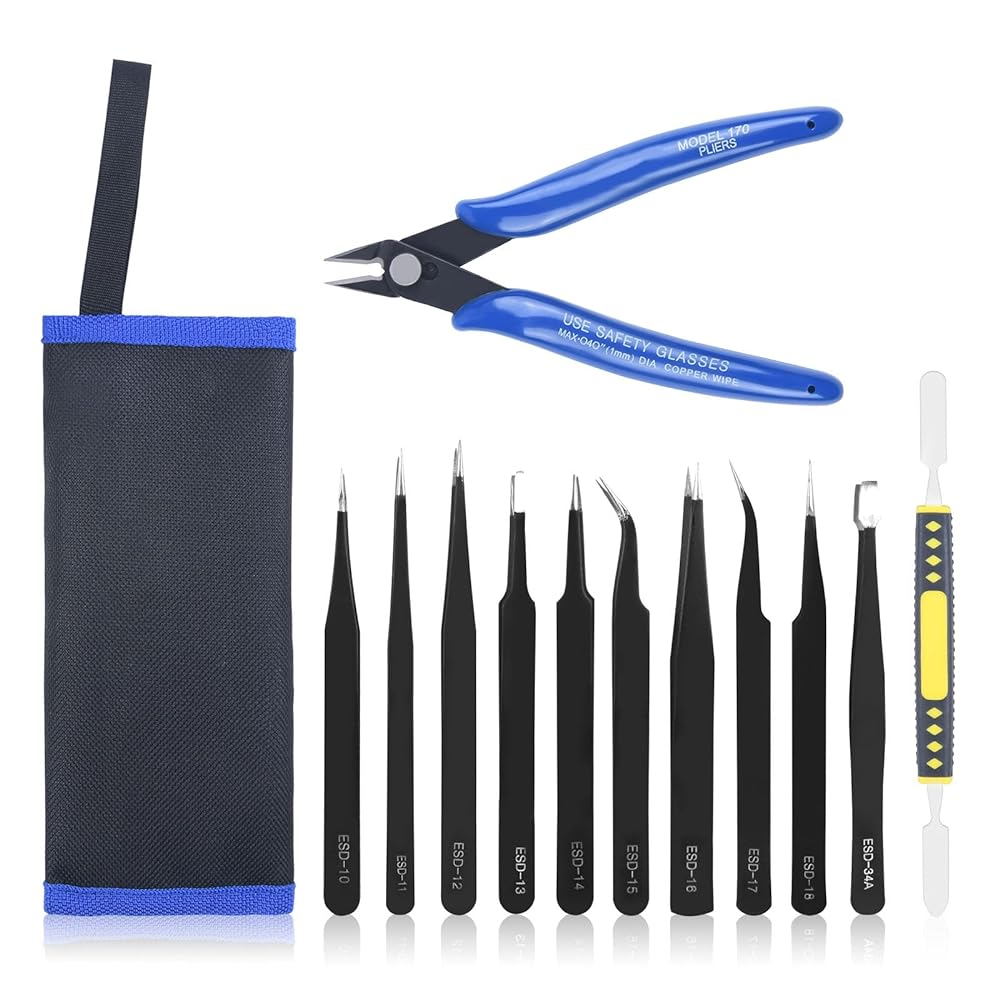 Ainiv 12-Piece Precision Tweezers Kit, ESD Anti-Stat...