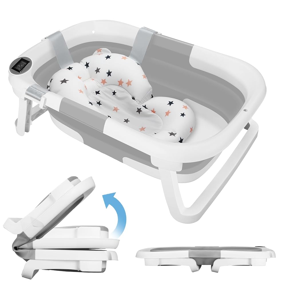 Baby Bath Tub with Thermometer, Foldable Design, Non...