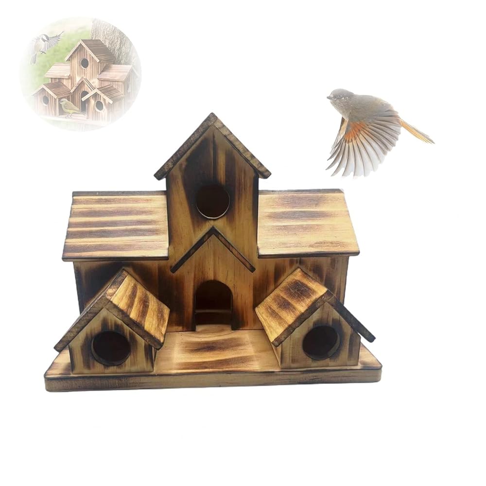 Handmade Wooden Bird House, 6 Holes