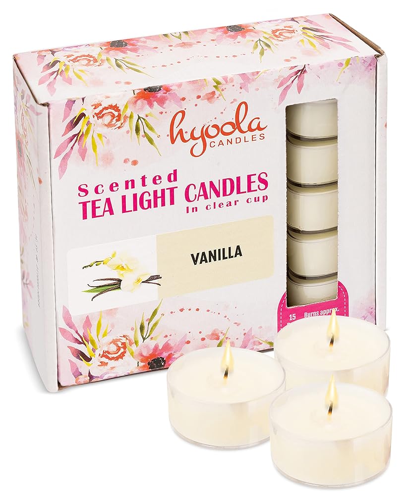 Hyoola Scented Tea Candles - Vanilla Aroma - Pack of 15