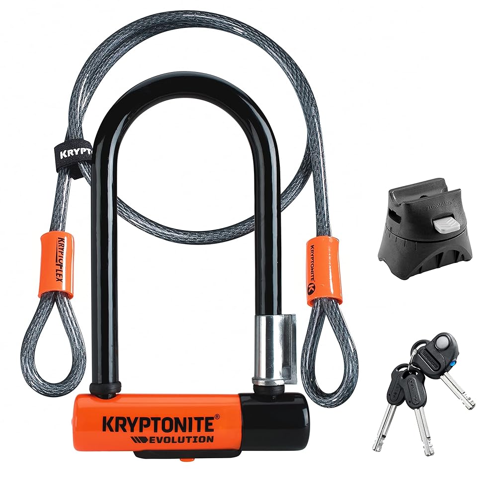 Kryptonite Evolution Mini 7 U-Lock with Double Kripto Flex Cable – Orange/Black