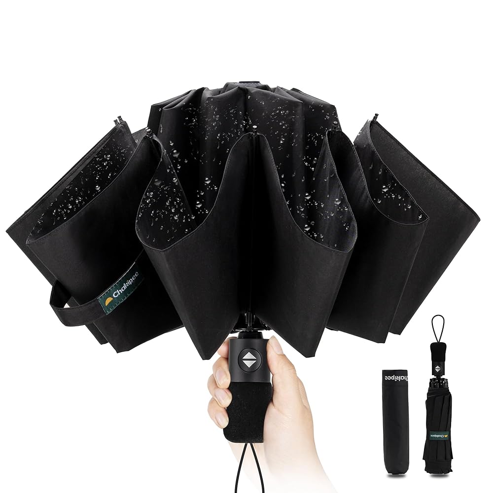 Men's Windproof Folding Umbrella - Inverted Black, T...