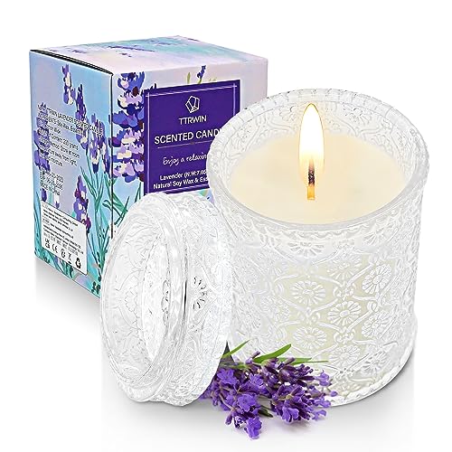 TTRWIN Lavanda Scented Candle in Glass Jar, 200g, 50...