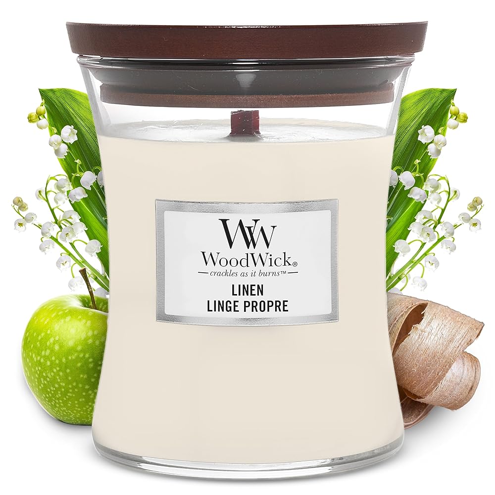 Woodwick Linen Hourglass Jar Candle, 275g