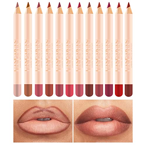 12-Color Waterproof Lip Liner Set with Long Cover Li...