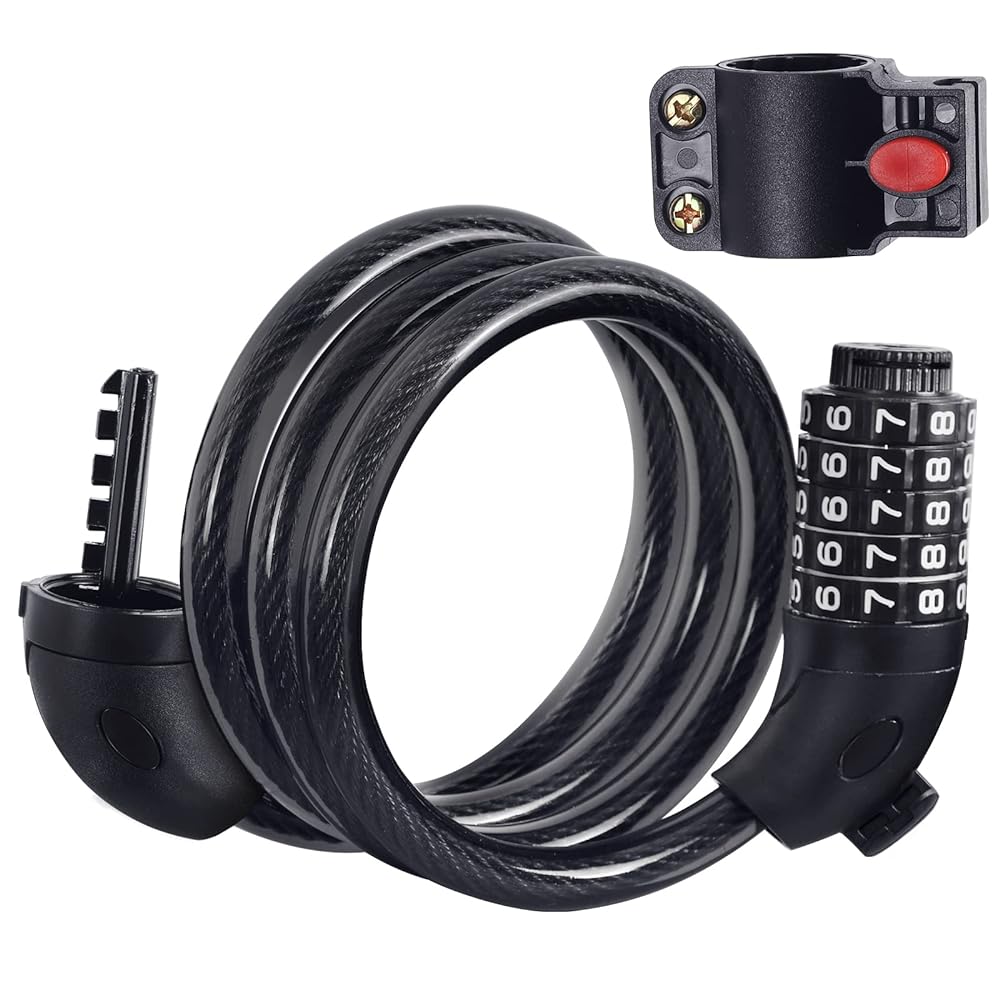 Intelligent 5-Digit Combination Bicycle Lock, 120cm Cable, for Bike Scooters and More