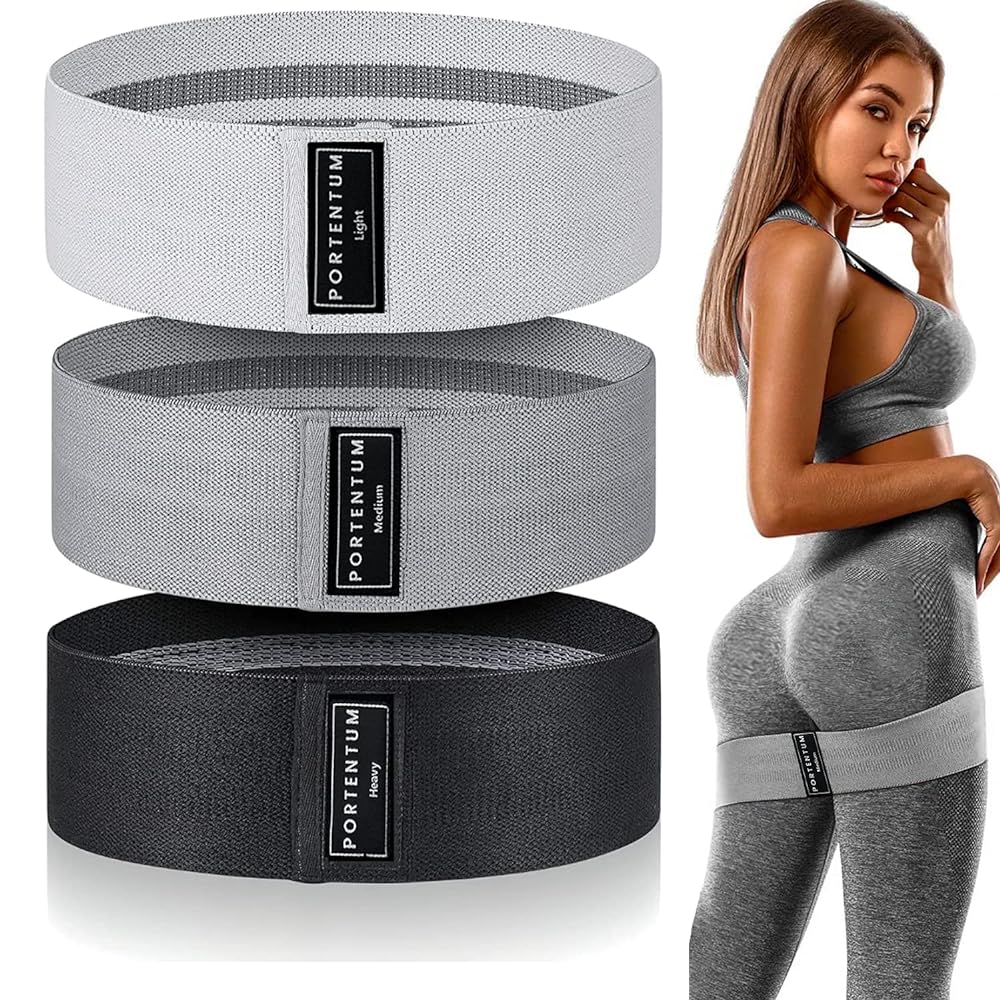 PORTENTUM Elastic Fitness Bands Set of 3: Non-slip F...