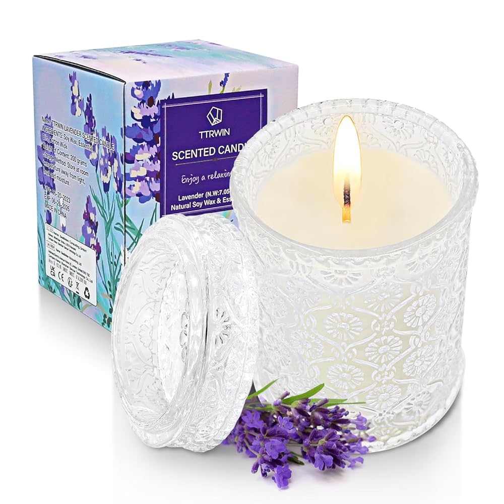 TTRWIN Lavender Scented Soy Candle - 200g, 50h Burn ...