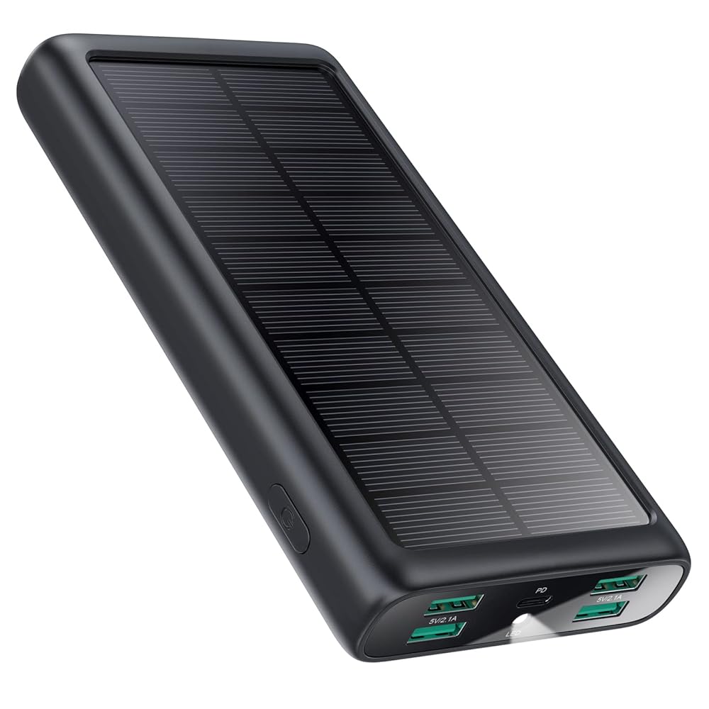 33800mAh Solar Power Bank with LED Torch, USB C Inpu...