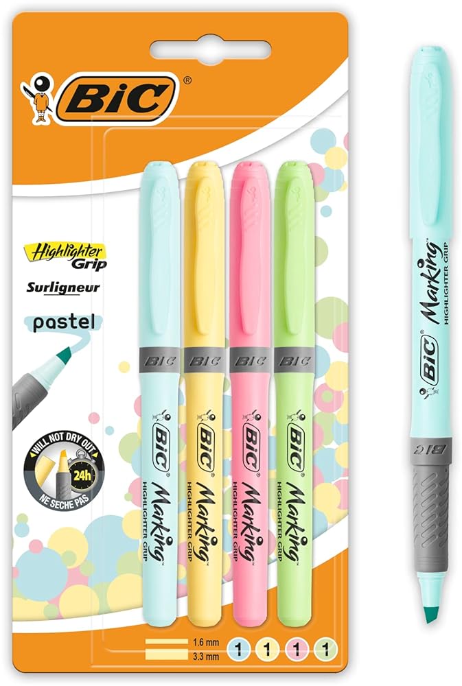 BIC Intensity Highlighter Grip, 4 Units