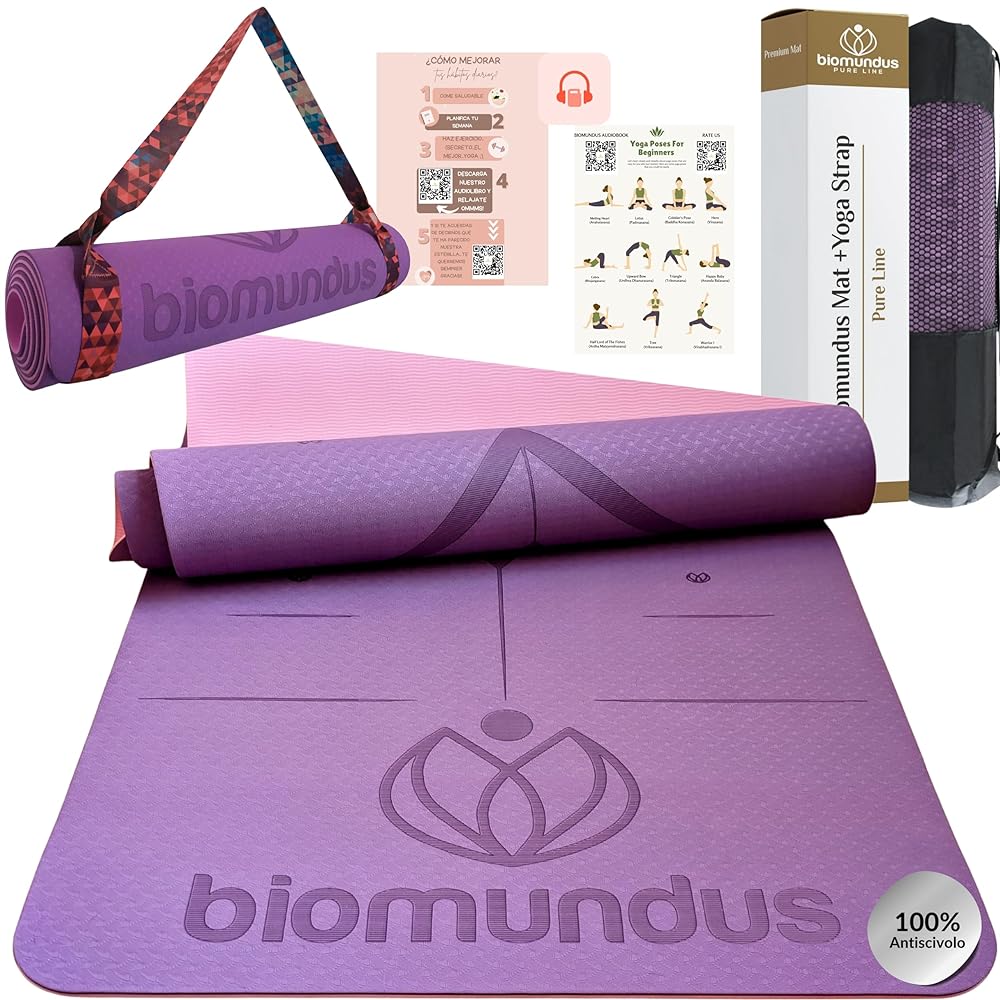 Biomundus Yoga Mat Set with Strap and Position Lines