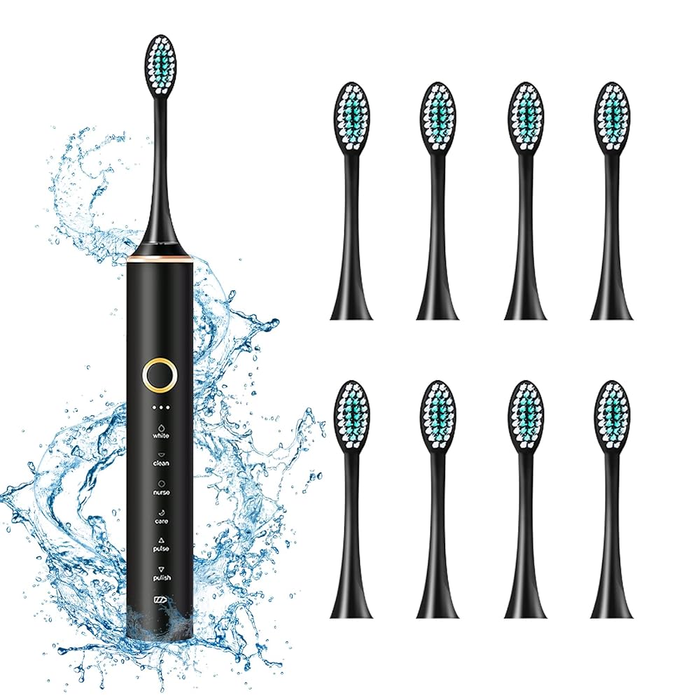 Electric Toothbrush with 8 Sonic Brush Heads, 6 Clea...