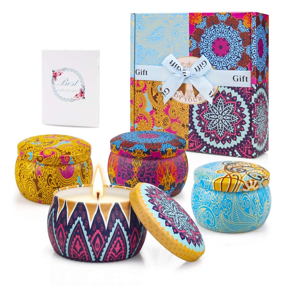 Gift Set of Scented Soy Candles - Stress-Relieving A...