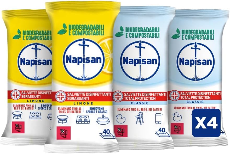 Napisan Lemon Disinfectant Wipes, 0% Formula, 4x40 Pack