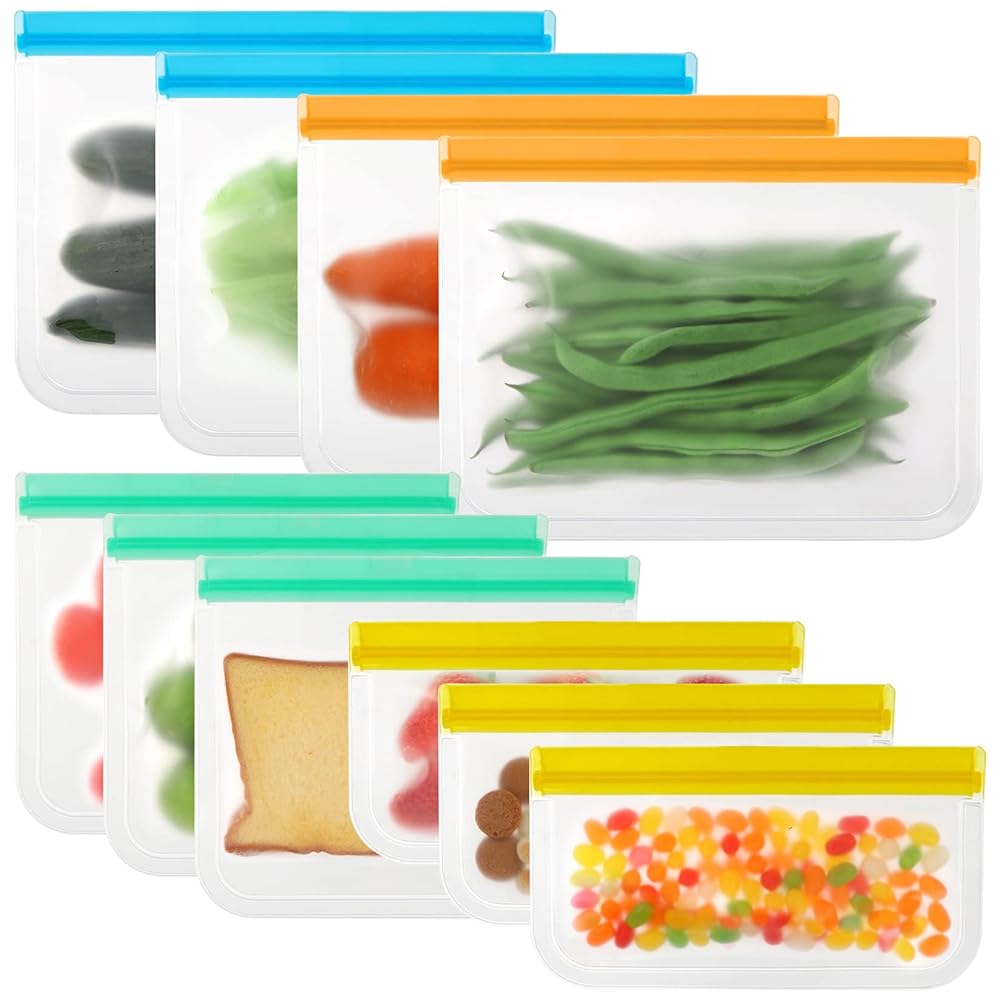 Reusable Food Bags with Zip - 10 Pieces