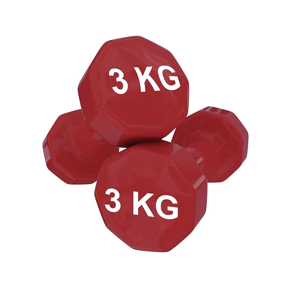 Vinyl Dumbbells 3kg - Non-slip Grip - Red