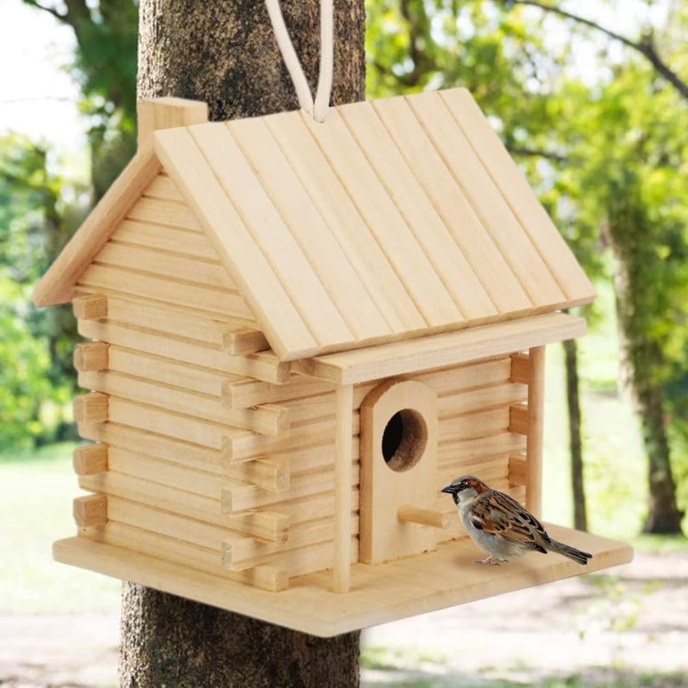 aleawol Natural Wood Hanging Birdhouse