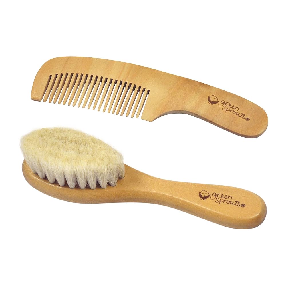 Baby Brush & Comb Set - Natural Goat Hair, Wooden Ha...