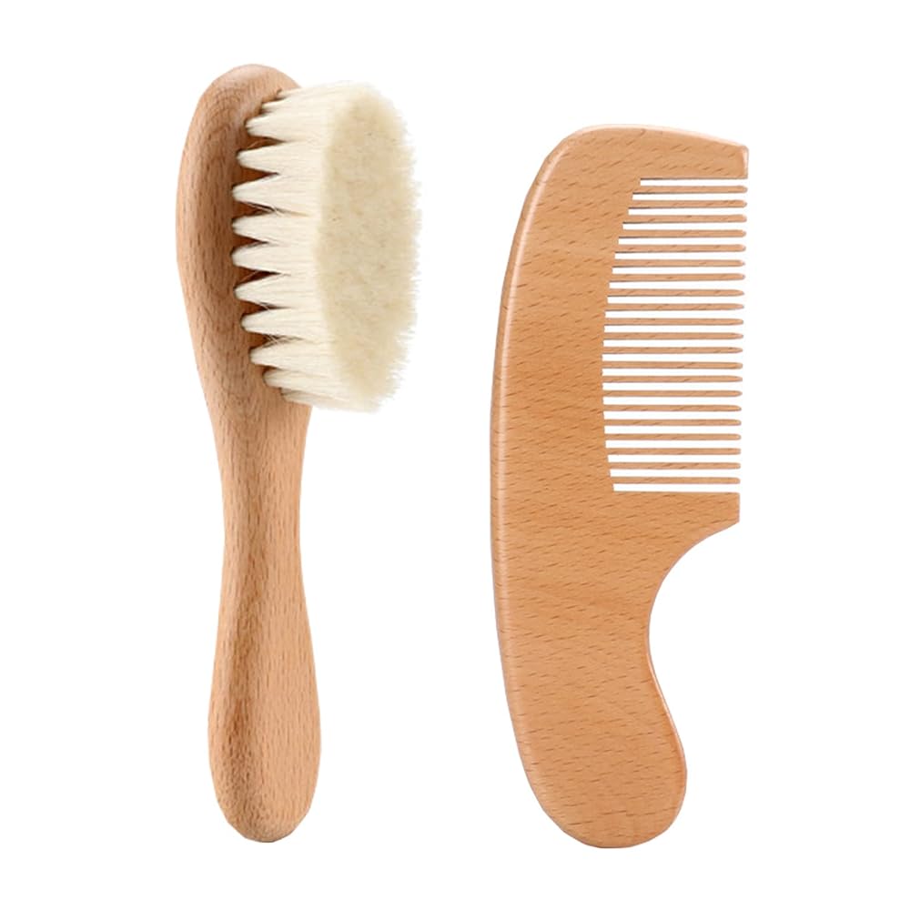 BTtime Baby Hair Brush Set - Natural Wood, Goat Hair...