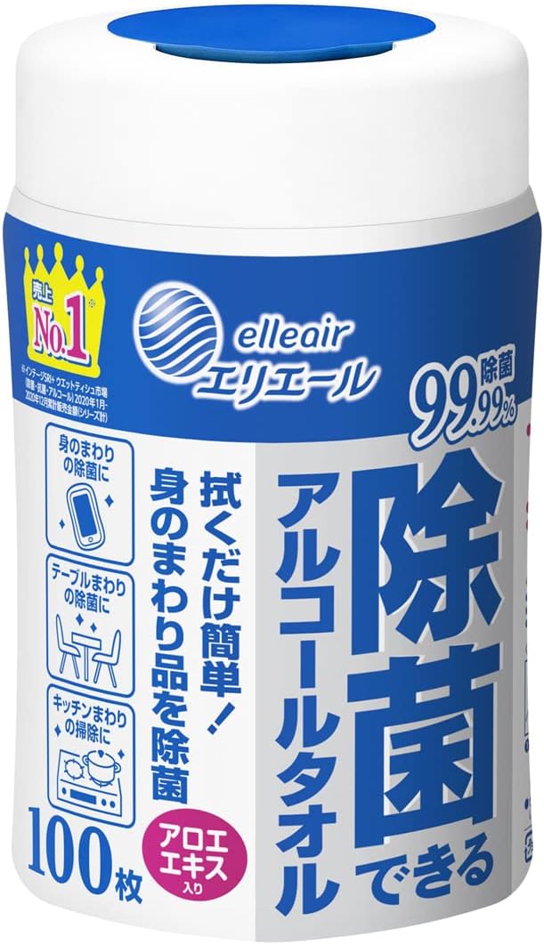 Elleair Alcohol Table Wipes, 100 Count