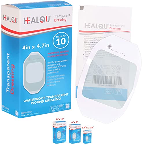 Healqu Transparent Film Dressing, 4x4.7 Pack of 10