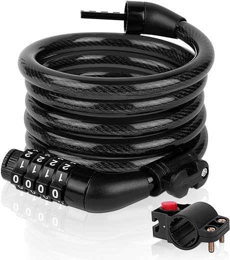 Ainiv Bicycle Lock, Security 4 Digit Recoverable Combination Bicycle Lock, 120cm/8mm Coiling Cycle Cable Lock, Ideal for Bike, Electric Bike, Skateboards, Prams, Lawn Mowers…