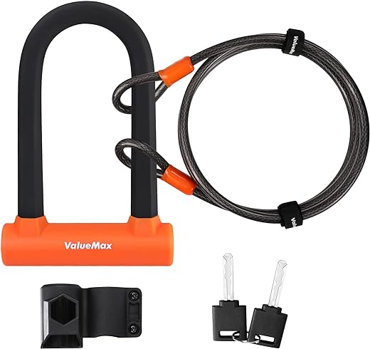 ValueMax Bicycle Lock: 16 mm High Security Bicycle Lock with 1.8 m Safety Cable, Robust Bicycle Lock and Holder for Motorcycles/Scooters/Bikes/Doors