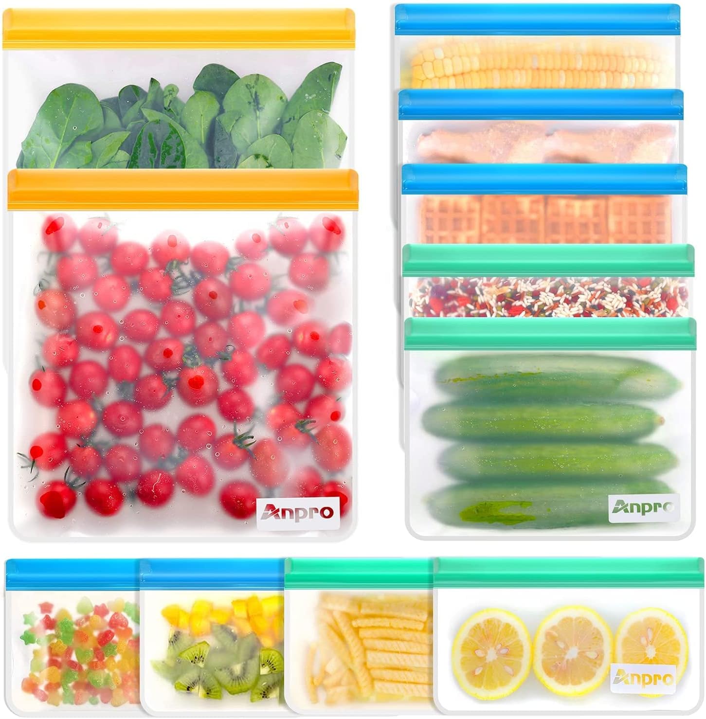 Anpro Reusable Food Storage Bags - 11 Pack