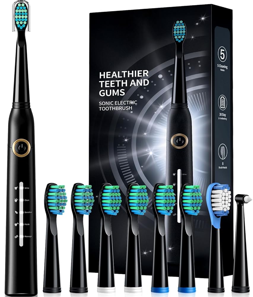 Electric Toothbrush, Sonic with 8 Brush Heads, 4000 ...