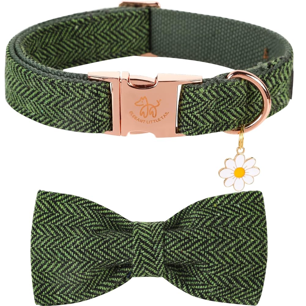 Kerst-hondenhalsband met strik - Herringbone Green Bow