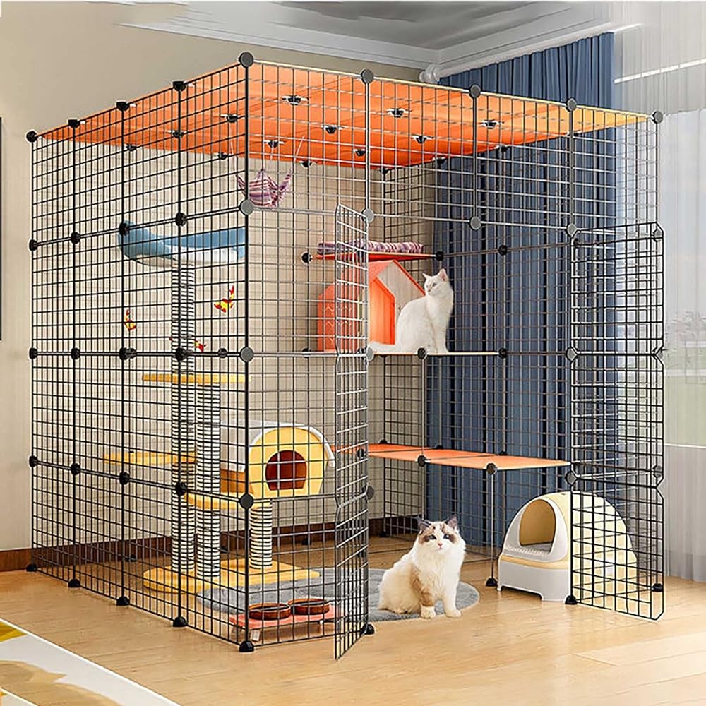 Large Cat Cage with Detachable Metal Fence