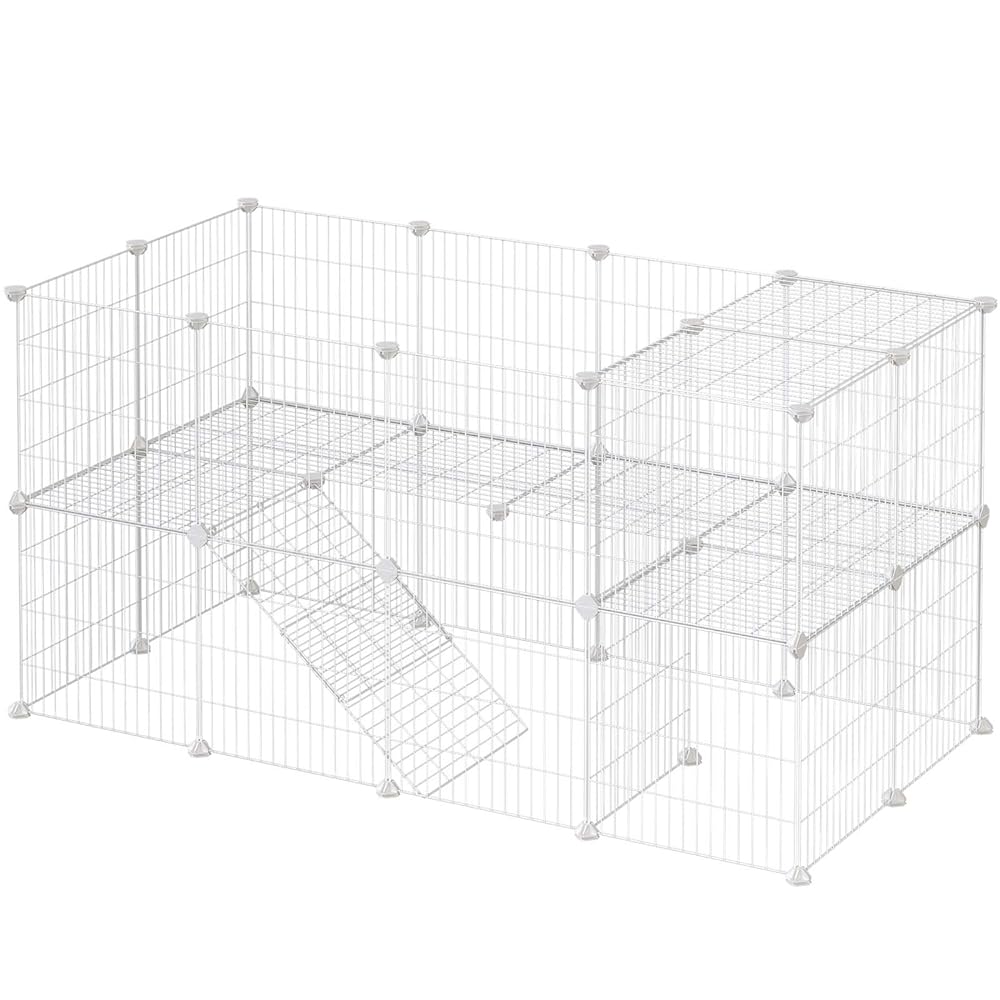 SONGMICS 2-Story DIY Animal Cage, Indoor Metal Mesh ...