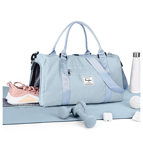 Light Blue Sport Duffel Bag with Wet and Shoe Compar...