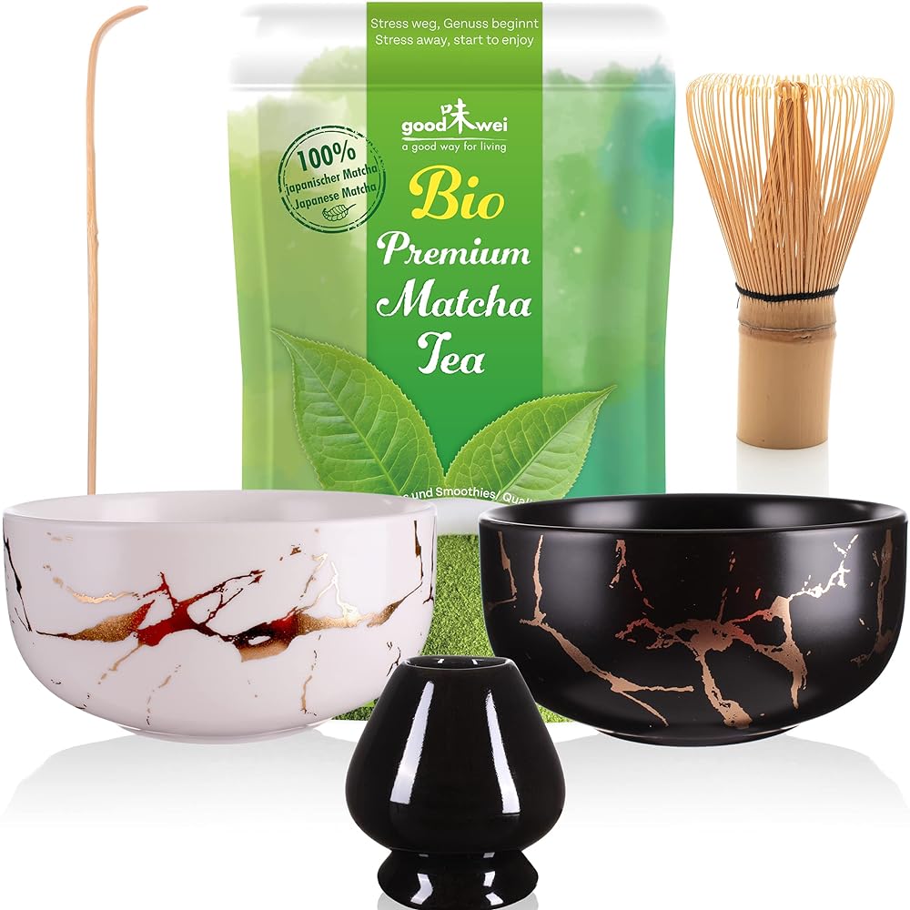 Organic Matcha Tea Set with Whisk - Marble Design