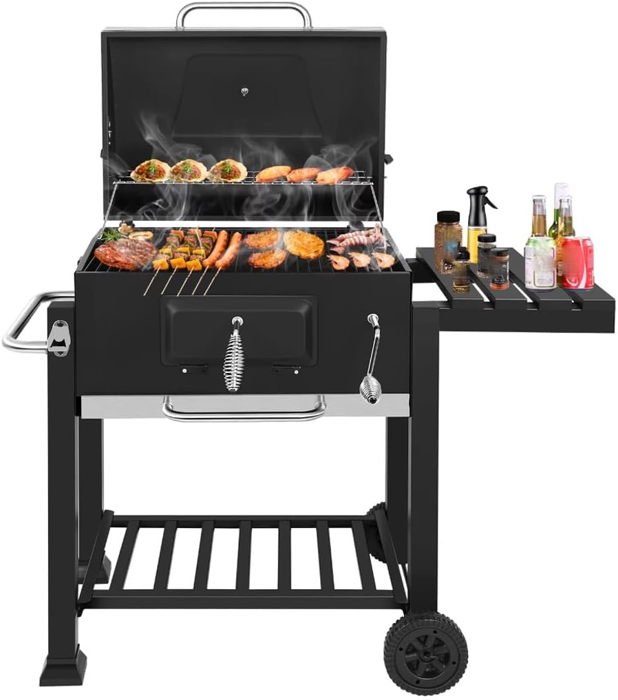 Outdoor Charcoal Grill with Side Tables