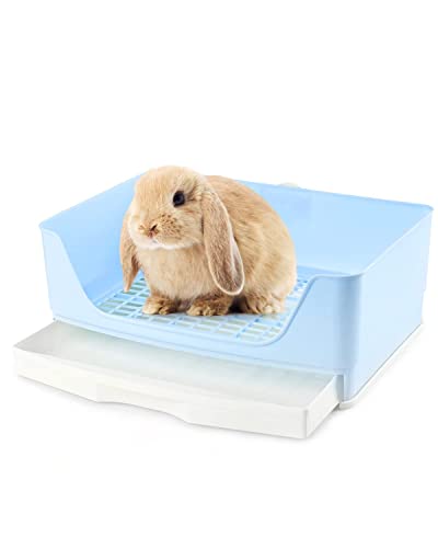 Baffect Corner Rabbit Litter Tray Corner Toilet House,Large Size Rabbit Cage Litter Box with Removable drawer for Small Animal Rabbit Guinea Pig L (Pink)