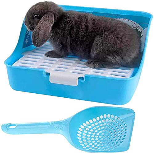 Rabbit Litter Box For Cage Bunny Corner Litter Bedding Box Small Animal Litter Pan Hanging Pet Bowls Cage Potty Trainer Pet Toilet For Rabbit Bunny Guinea Pigs Chinchilla Ferret Small Animals(Blue)