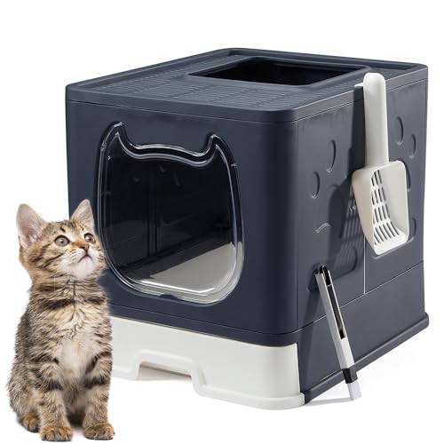 Vealind Kitten Cat Litter Tray with Lid, Little Devi...