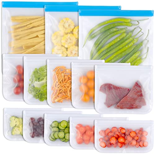 VEHHE 20 Pack Reusable Storage Bags (2 Gallon Ziplock Bags + 6 Reusable  Snack Bags + 6 Reusable Freezer Bags + 6 Sandwich Bags) Leakproof Food Bags